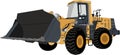 Vector illustration, isometric, yellow bulldozer tractor, construction machine, bulldozer