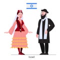 Vector illustration of Israel citizen in national costume with a flag.