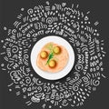 Vector Icon illustration of Pasta in Plate. Italian Pasta with with greens and meatballs in white plate. Plate of Royalty Free Stock Photo