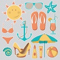 Vector illustration of items related to the beach activities Royalty Free Stock Photo