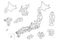 Vector illustration of Japan map. The prefectures that fell apart