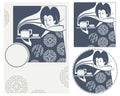 Vector illustration. Japanese girl bears tea on the tea ceremony