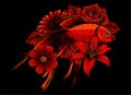 vector illustration of japanese koi fish with flower