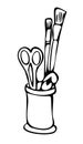 Vector illustration of jar with brushes and scissors. Royalty Free Stock Photo