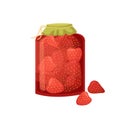 Vector illustration of a jar of strawberry jam. Preparations for the winter Royalty Free Stock Photo