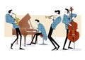 Vector illustration of a Jazz band with double-bass, saxophon and piano Royalty Free Stock Photo