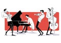 Vector illustration of a Jazz band with double-bass, saxophon and piano Royalty Free Stock Photo