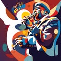 Vector illustration of jazz musician playing the clarinet on colorful background. AI Generated Royalty Free Stock Photo