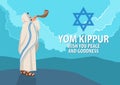 Jewish man blowing the Shofar ramÃ¢â¬â¢s horn on Rosh Hashanah and Yom Kippur day Royalty Free Stock Photo