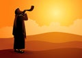 Jewish man blowing the Shofar ramÃ¢â¬â¢s horn Royalty Free Stock Photo