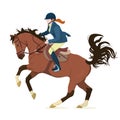 vector illustration of a jockey on a horse in a high jump. The theme of equestrian sports, training and animal husbandry. Royalty Free Stock Photo