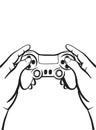 Vector illustration of a joystick in the hands. Monochrome image of a game console for lovers of video and computer games. Logo