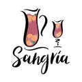 Vector illustration of Jug and glass of Spanish wine drink Sangria.