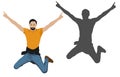 Vector illustration of a jumping man. Cheerful men. People jump shadow silhouette Royalty Free Stock Photo