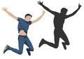 Vector illustration of a jumping man. Shadow silhouette of people jump Royalty Free Stock Photo
