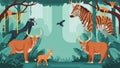 Jungle Animals Illustration Tiger, Deer, Leopard, Vector Forest Royalty Free Stock Photo