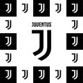 Illustration of Juventus FC checkered flag and emblem. Football club concept