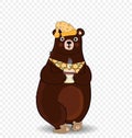 Cartoon bear in slippers and night cap holding cup isolated