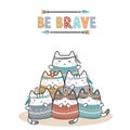 Vector Illustration kawaii tribal cute cat cartoon doodle with text -Be Brave