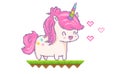 Vector illustration of a kawaii unicorn with hearts in pixel art style Royalty Free Stock Photo