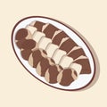 Vector illustration of Kazakh national cuisine, meat cut from kazy, beef tongue and pieces of fat.