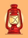 Vector illustration of kerosene lamp drawn in art line style