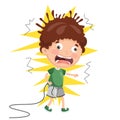 Vector Illustration Of Kid With Electric Shock Royalty Free Stock Photo