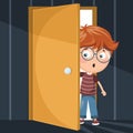Vector Illustration Of Kid Entering Dark Room Royalty Free Stock Photo