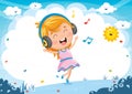 Vector Illustration Of Kid Listening Music Royalty Free Stock Photo