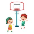 Vector Illustration Of Kid Playing Basketball