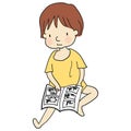 Vector illustration of kid sitting on floor and reading a book Royalty Free Stock Photo