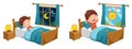 Vector Illustration Of Kid Sleeping And Waking Up