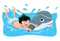 Vector Illustration Of Kid Swimming With Dolphin Royalty Free Stock Photo