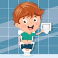 Vector Illustration Of Kid At Toilet