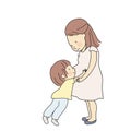 Vector illustration of kid touching, hugging and feeling new baby in pregnant mom belly. Parent prepare toddler to be siblings Royalty Free Stock Photo