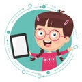 Vector Illustration Of Kid Using Tablet Pc