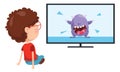 Vector Illustration Of Kid Watching Tv