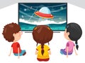 Vector Illustration Of Kid Watching Tv