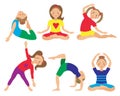 Vector illustration of kid yoga positions. Children activities