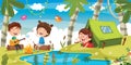 Vector Illustration Of Kids Camping