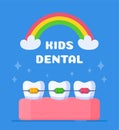 Vector illustration of kids dental. Children\'s dentistry concept with a rainbow.