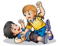 Vector illustration of kids fighting in a school