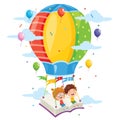 Vector Illustration Of Kids Flying Hot Air Balloon Royalty Free Stock Photo