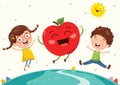 Vector Illustration of Kids and Fruit Characters