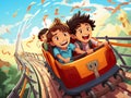 Vector illustration kids having fun on the roller coaster Royalty Free Stock Photo
