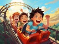 Vector illustration kids having fun on the roller coaster Royalty Free Stock Photo