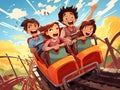 Vector illustration kids having fun on the roller coaster Royalty Free Stock Photo