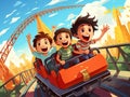 Vector illustration kids having fun on the roller coaster Royalty Free Stock Photo