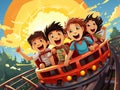 Vector illustration kids having fun on the roller coaster Royalty Free Stock Photo