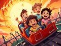 Vector illustration kids having fun on the roller coaster Royalty Free Stock Photo
